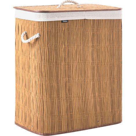Cesto para la ropa sucia plegable con tapa forro extraíble de dos compartimentos de tela hecho a mano cuarto de baño 100l marrón Arraias