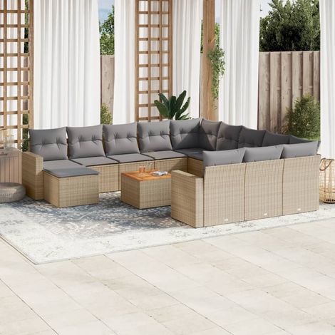 Juego de sofás jardín con cojines beige mezcla 13 pzas ratán PE vidaXL (1/5)