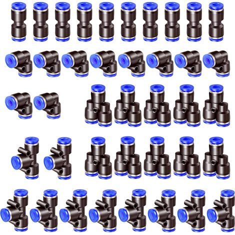 Raccord Pneumatique - Diamètre Extérieur Tuyau 10 mm - Pour Tube PE Nylon PU - Droit Coudé Té Séparateur - 40 Pièces