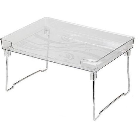 Transparenter und verchromter Organizer aus robustem Kunststoff und Metall zur Aufbewahrung von Gegenständen in Schränken, Küchen, Badezimmern und im Kosmetikbereich. (1/4)