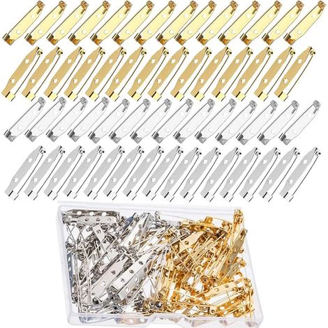 Épingle Badgede Ton Argent Épingles de Barres Fermoir de Sécurité Boîte Plastique fermoirs à épingle Tailles mm Or et Argent (1/5)