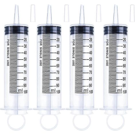 Lot de 4 seringues de 100 ml avec capuchon, scellées individuellement et stériles. (1/5)