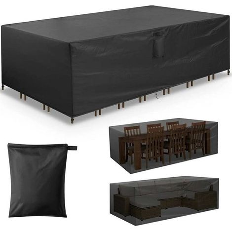 Housse de protection imperméable pour mobilier de jardin, avec cordon de serrage et drainage optimal. Dimensions : L 242 x l 160 x H 100 cm. Housse noire pour mobilier de jardin. (1/5)