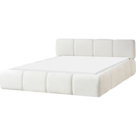 Cama con somier tapizado de tela con cabecero 160 x 200 cm acolchada blanco crema Orville