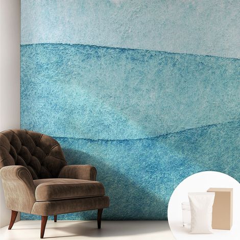 Tapete Vliestapete mit Kleber - trendige Wanddeko - elegant Fototapete für Wohnzimmer - Schlafzimmer Blaue Wellen 250x250 cm (1/5)