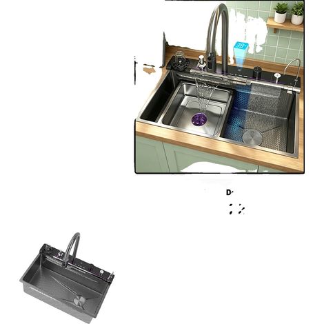 Lavello da cucina in acciaio inox, vasca singola, ZZ-8046CM-SET-destra (1/2)
