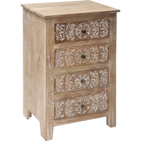 Atmosphera – Chiffonnier en bois de manguier 4 tiroirs – Dimensions L. 50 x l. 40 x H. 80,5 cm – Style ethnique chic pour salon et chambre