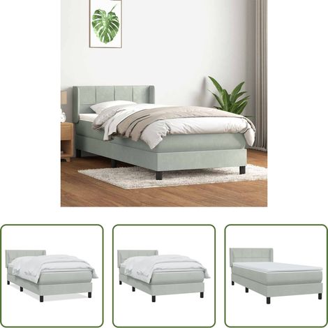 vidaXL Samt - Boxspringbett mit Matratze Hellgrau 80x210 cm Samt (1/5)