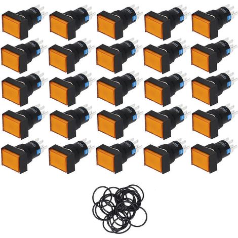 25 interrupteurs à bouton-poussoir momentanés rectangulaires à 6 broches en ABS à réarmement automatique avec rondelle (1/5)