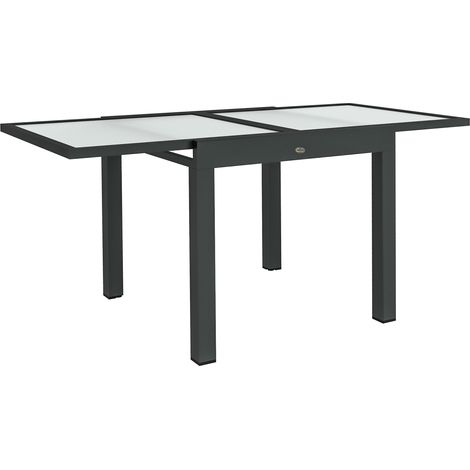 Extending Garden Table, Outdoor Dining Table with Aluminium Frame and Tempered Glass Tabletop, 80/160 x 80 x 75 cm, Black and Clear