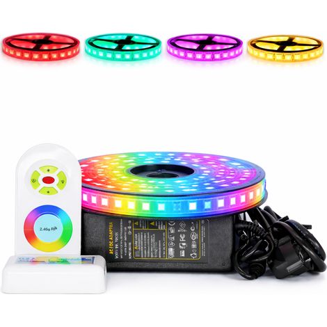 Kit de cinta profesional 5050 - 120 LED/m - 5 metros RGB a prueba de salpicaduras (IP65) con controlador y transformador  Longitud: 5 metros - Control remoto del controlador: Incluye - Transformador: 