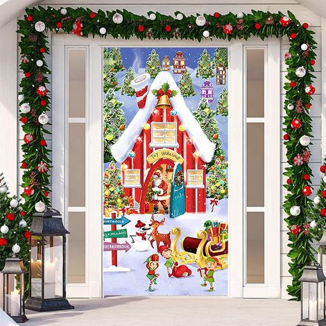 Nouvelle décoration adhésive de porte pour Noël, toile de fond festive, tapisserie murale pour porte de chambre, largeur de porte - SDMT-029 - 110 x 180 cm