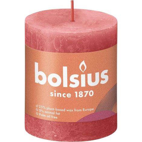 Bolsius Rustik Stumpenkerze rosa blüte, Höhe 8 cm, Ø 6,8 cm Stumpen- und Kugelkerzen