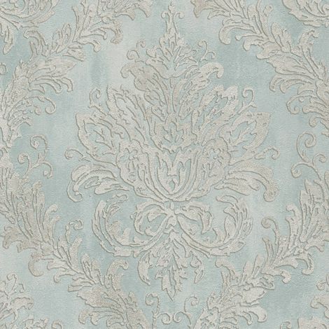 Barock Tapete Profhome 790493 heißgeprägte Vliestapete leicht strukturiert mit Ornamenten und metallischen Akzenten blau pastell-türkis silber 5,33 m2
