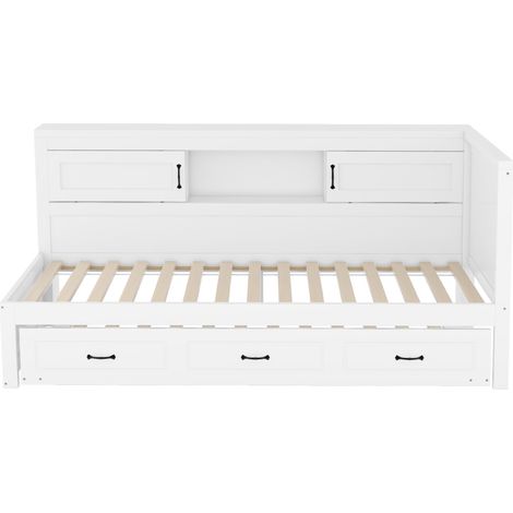 Letto estraibile 90x200 cm bianco con LED, vano laterale, presa USB, senza materasso (1/5)