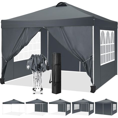 Tonnelle pliante 3x3m imperméable anti-UV – Hauteur réglable 189-201cm – Structure aluminium – 4 parois latérales amovibles – Sac de transport inclus (1/5)