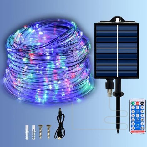 Lampe LED solaire extérieure, 20 mètres, tube de 8 couleurs avec télécommande pour l'extérieur (1/4)