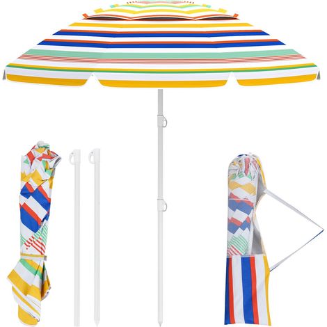 COSTWAY Ombrellone da Spiaggia da 179 cm, Protezione Solare, Ombrellone da Esterno Portatile con Inclinazione Regolabile, Borsa per il Trasporto, per Patio, Giardino, Cortile (1/5)