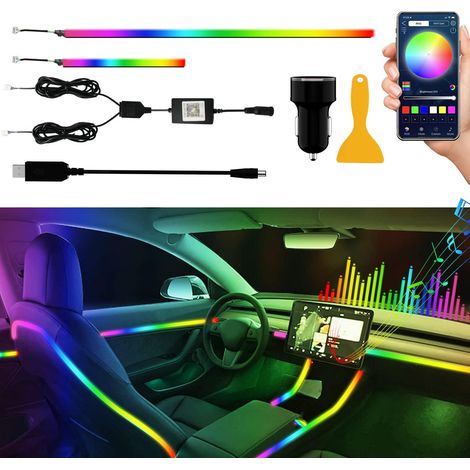 Bande LED Intérieur Auto avec APP, Éclairage Intérieur de Voiture Lumière de sous-éclairage de Voiture Améliorée Adhésif Fort Kits Musicale 2 in 1 (1/5)
