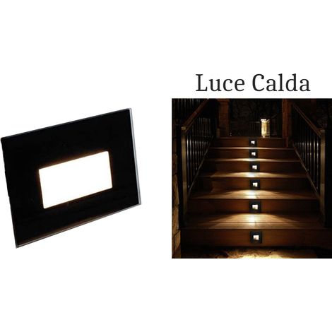 Segnapasso led 4w luce calda rettangolo nero vetro interno faretto incasso