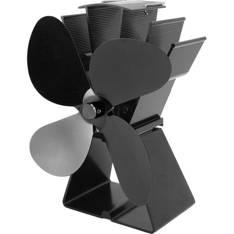 Ventilateur de cheminée à 4 pales verticales trapézoïdales thermoélectriques pour poêles à bois, noir