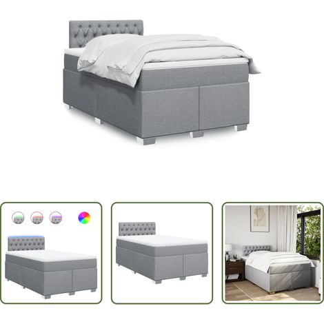 vidaXL LED-Beleuchtung - Boxspringbett mit Matratze Hellgrau 120x200 cm Stoff (1/5)