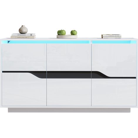 CHICFURN Mueble TV 140 x 40 x 70 cm blanco y negro, 3 puertas, LED, almacenaje (1/5)