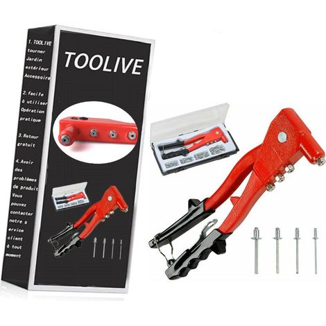 Pince à Riveter Manuelle Rivet riveteuse 4 Buses 100 Rivets + Boite de Rangement
