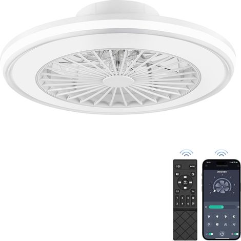 Ventilateur de Plafond Silencieux sans Pales 49,5 cm avec Éclairage LED 32W - Moteur DC 16W, 6 Vitesses, Blanc, Télécommande et Application (1/5)