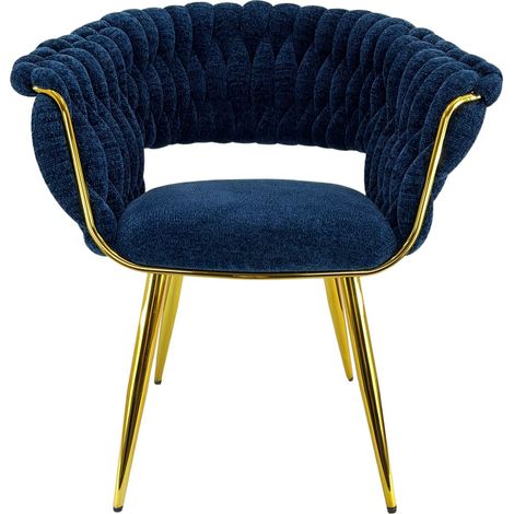 Marvin Poltrona Mavi In Velluto Intrecciato Con Gambe In Metallo Dorate Oro Poltroncina Di Design Seduta Imbottita Ergonomica Per Salotto Soggiorno Camera Elegante Blu - 1 Poltrona (1/4)