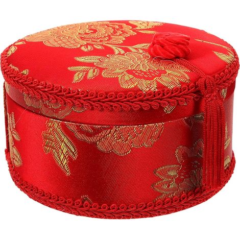 Petite boîte à outils de couture ronde, étui à aiguilles en tissu avec couvercle doré, organisateur de rangement pour la couture à domicile (1/5)