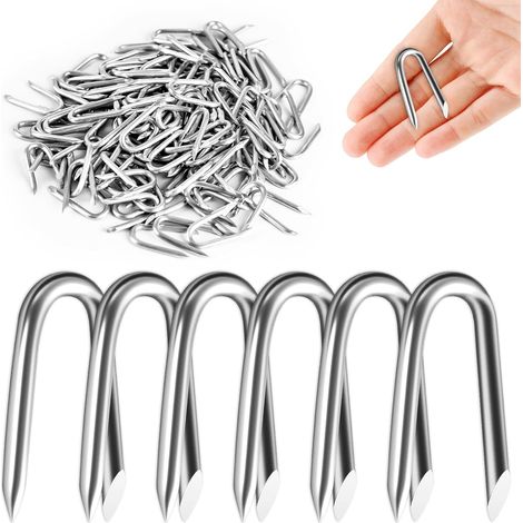 120 Pcs Clou Double Pointe, Cavalier de Fixation de U pour Filets Clôture Agrafes Galvanisées pour Filets, Idéales pour Grillage à Poules, Fixations pour Treillis de Jardin (1/5)