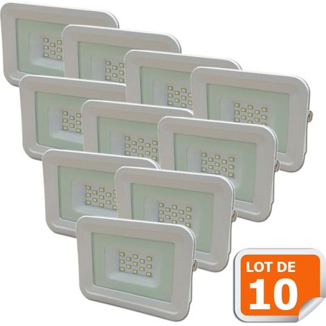 Lot de 10 LED Projecteur Lampe 10W Blanc 6000K IP65 Extra Plat (1/4)