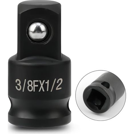 Adaptateur de douille à choc 3/8" (femelle) x 1/2" (mâle), acier CR-MO, compatible avec clés à choc pneumatique, barres de disjoncteur, cliquets (1/5)