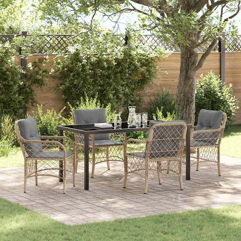 Conjunto de Comedor de Jardín con cojín 5 pcs Beige Poliratán vidaXL (1/5)