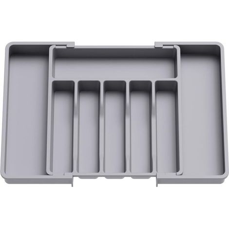 Range Couverts, Plateau d'Ustensiles Extensible pour Tiroir, Organisateur de Tiroir Réglable pour la Cuisine, Rangement Compact en Plastique pour contenir des Cuillères, Fourchettes, Gris (1/5)