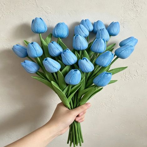 Irovami Tulipes bleues artificielles – 12, latex, mariage/décoration