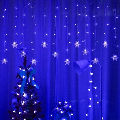 Guirlande lumineuse de Noël en forme de flocons de neige, 16 LED, décorations intérieures et extérieures pour chambre et fêtes de Noël (bleu) (1/4)