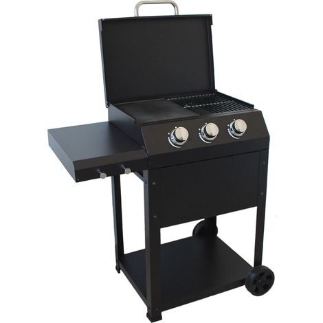 Barbecue a Gas 96x58x100 cm 3 Fuochi in Acciaio Miramar Nero (1/2)