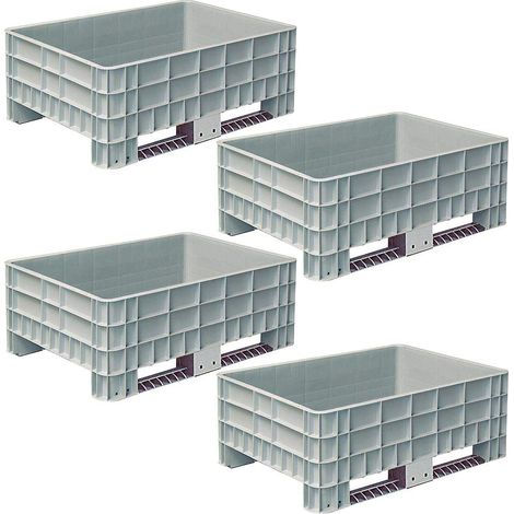 BRB 4x Palettenbox mit Außenrippen und 2 Kufen, LxBxH 1170x800x520 mm, grau