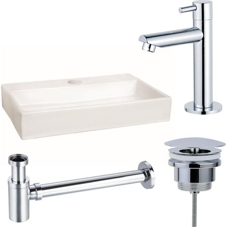 FugaFlow Eccelente Arredo Pack Lave-mains - 38x7x24cm - 1 trou de robinet - céramique - robinet Chrome - Blanc