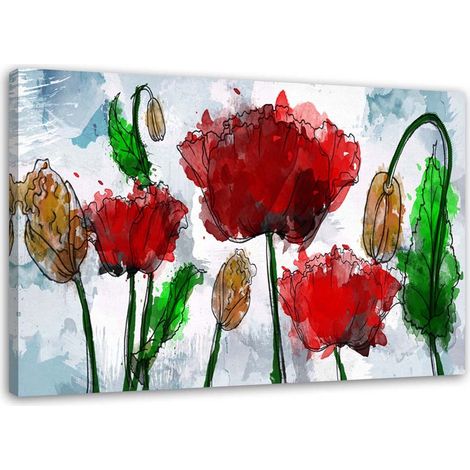 Cadre déco Coquelicots rouges aquarelle 100x70 (1/5)