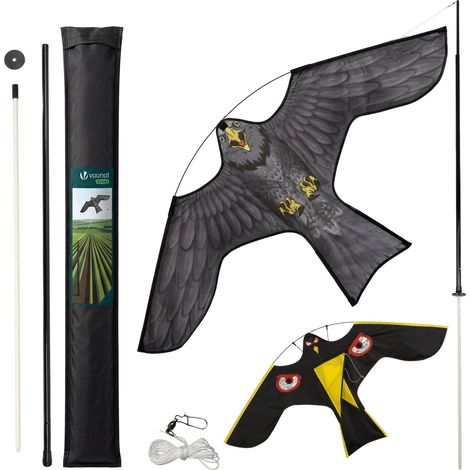 VOUNOT® Espantapájaros Cometa Voladora Cultivos Protector de Aves Halcón Ahuyentador Aves Palomas para Jardín Granja Repelente Visual Pájaros con Mástil Telescópico 4m 2 Cometas D&G