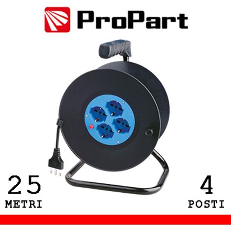 Avvolgicavo 4pos bipasso/schuko 25metri con protez. termica