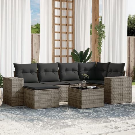 vidaXL Salon de jardin avec coussins 7 pcs gris résine tressée (1/3)