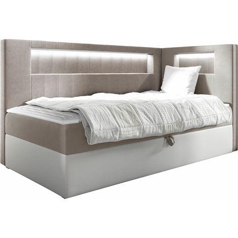 Cama continental Lucus VIII, Soft 017 + Fresh 1, Individuales, Continental, 90x200, Cuero ecológico, Tapiz, Somieres, 102x212x104cm, LED (1/5)