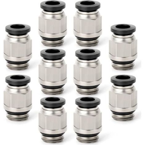 Confezione da 10 raccordi rapidi maschio diritti per tubi con diametro esterno di 6 mm e filettatura BSP da 1/8" con anello di tenuta (PC6 01) (1/5)