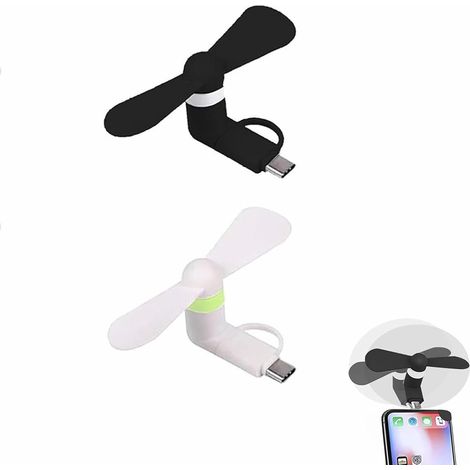 Mini Ventilateur,Petit Ventilateur,2 Pièces Mini Ventilateurs Universel De Type C,2 En 1 Ventilateurs Silencieux,Minis Ventilateur USB Pour Téléphone Portable (1/5)