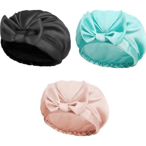 Cuffia in tre pezzi in seta per dormire, cuffia in raso, fodera in raso a doppio strato, cuffia per capelli con laccetto, per capelli ricci (1/5)