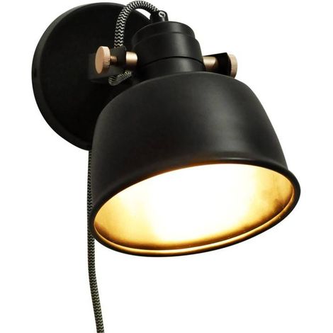 Aplique De Pared Interior "KUKKA" Con Interruptor Y Enchufe - Negro (1/5)
